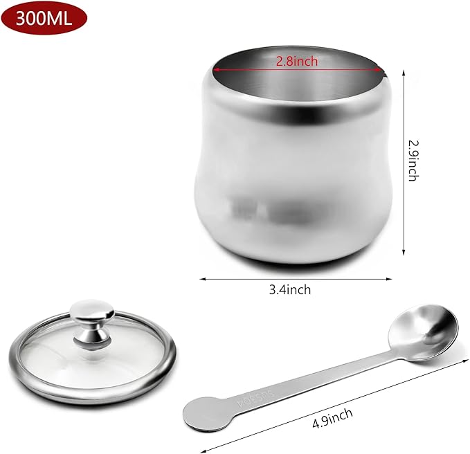 300ml Stainless Steel Sugar Bowl with Lid and Spoon 10 OZ Coffee Seasoning Jar Condiment Pot Spice Container Canister Cruet with Lid and Spoon (Style B)