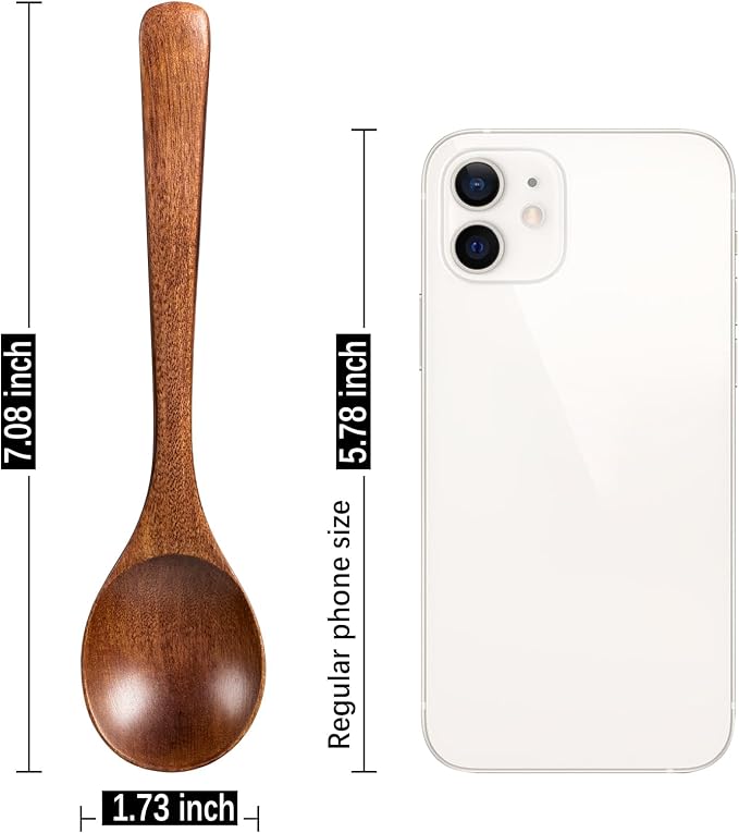 4 PCS Wooden Spoons for Eating, 7 inch Wooden Honey Spoons for Tea, Wood Teaspoons for Stirring Coffee, Hard Wood Table Spoon for Cooking, Small Serving Spoon for Soup, Desserts & Cereal
