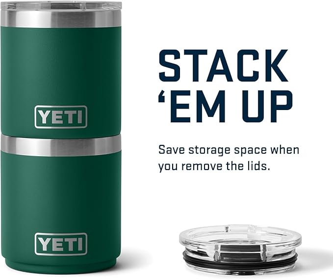 YETI Rambler 10 oz Stackable Lowball 2.0, Vacuum Insulated, Stainless Steel with MagSlider Lid, Black Forest Green