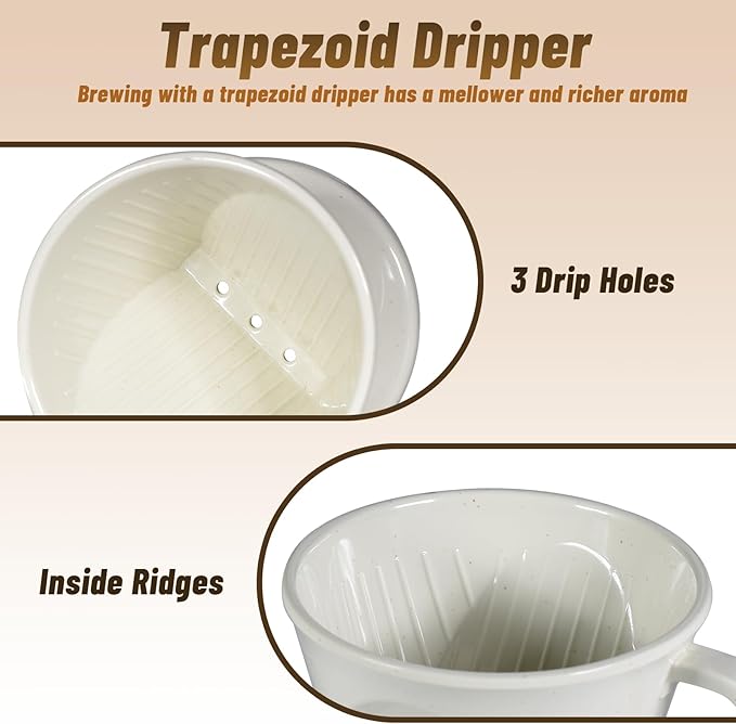 Melamine Pour Over Coffee Maker with 3 Drip Holes, Pour Over Coffee Dripper For Camping, Home, Café, Size 02 (White)