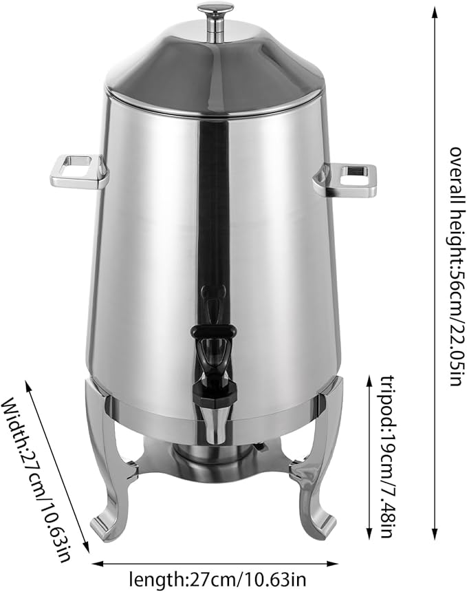 YIYIBYUS 3.5 Gallon Hot Beverage Dispenser, Stainless Steel Coffee Urn Chafer, Hot Drinks Dispenser for Milk Coffee Tea Water Juice - Parties Event Buffet Catering, Alcohol heating, Silver
