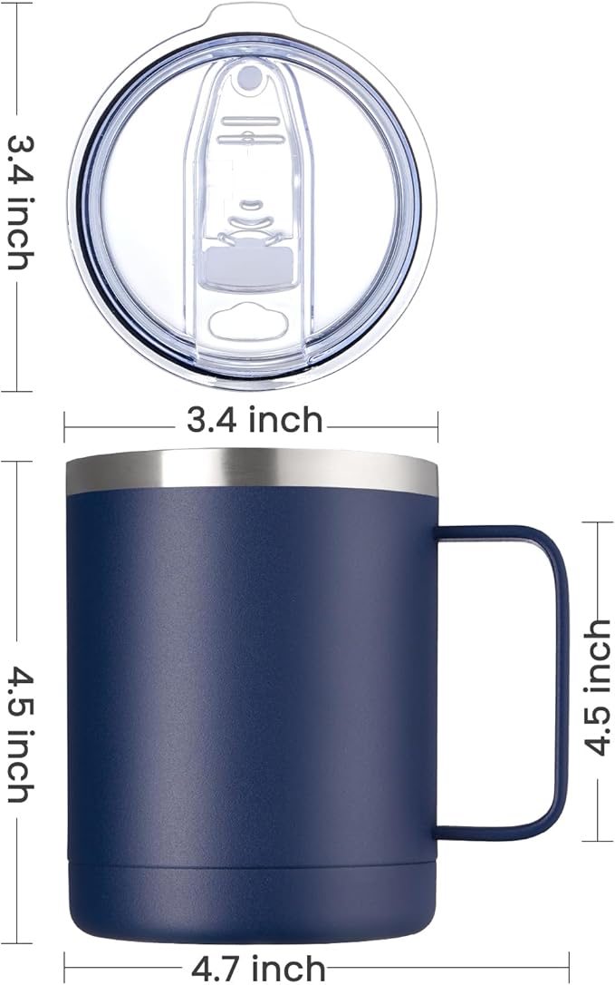 MEWAY 12oz Coffee Mug With Handle and Sliding Lid,Stainless Steel Travel Tumbler Cup with Handle,Double Wall Vacuum Insulated Camping Cup for Hot & Cold Drinks Tea (Navy,Set of 1