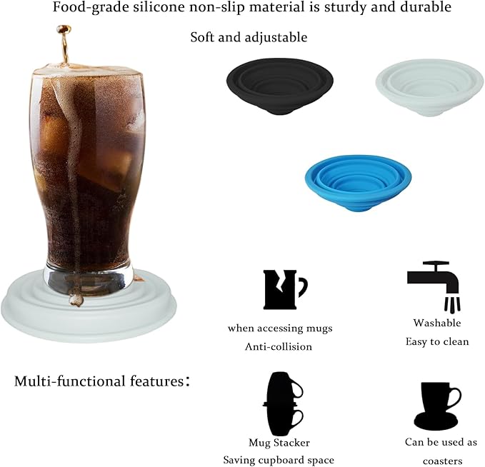 Coffee Mug Organizers and Storage (6Pack), Adjustable Mug Organizer for Kitchen Cabinet Shelf, Cup Stacker Holder for Tea Cup, Coffee Mug, Glassware, Save Space for Cupboard (Whit)