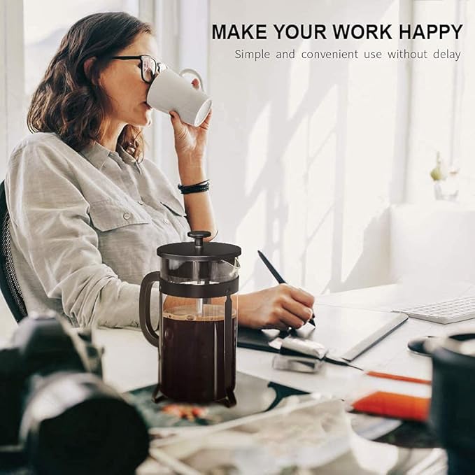 QUQIYSO French Press Coffee Maker 34oz 304 Stainless Steel French Press with 4 Filter, Heat Resistant Durable, Easy to Clean, Borosilicate Glass Coffee Press, 100% BPA Free Glass Teapot, Black