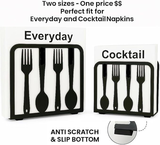 Modern Metal Napkin Holder for Kitchen & Dining Table – black large high end napkin holder for Everyday & Cocktail Napkins – Farmhouse & Restaurant Style - Set 2