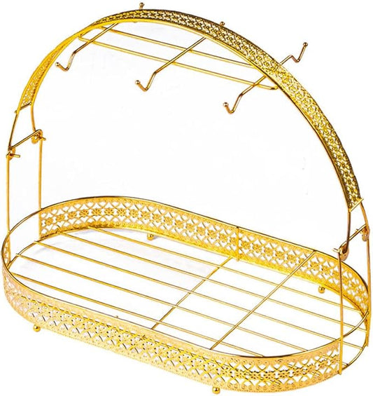 Mug Holder Coffee Cup Rack Stand Dishes Organizer Wrought Iron Drainer Storage Drying Rack for Counter Cabinet Table Kitchen Restaurant Office (Gold A)