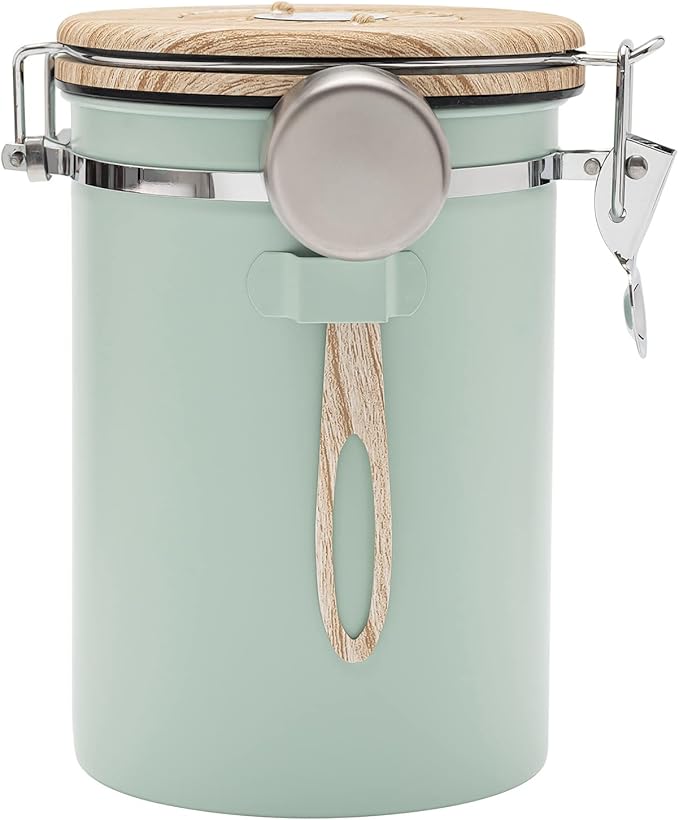 TEDSWAIT Coffee Canisters Airtight Coffee Bean Storage Container Kitchen Stainless Steel Food Storage Container with Scoop Date Tracker & CO2 Valve 61Fl Oz (Green)