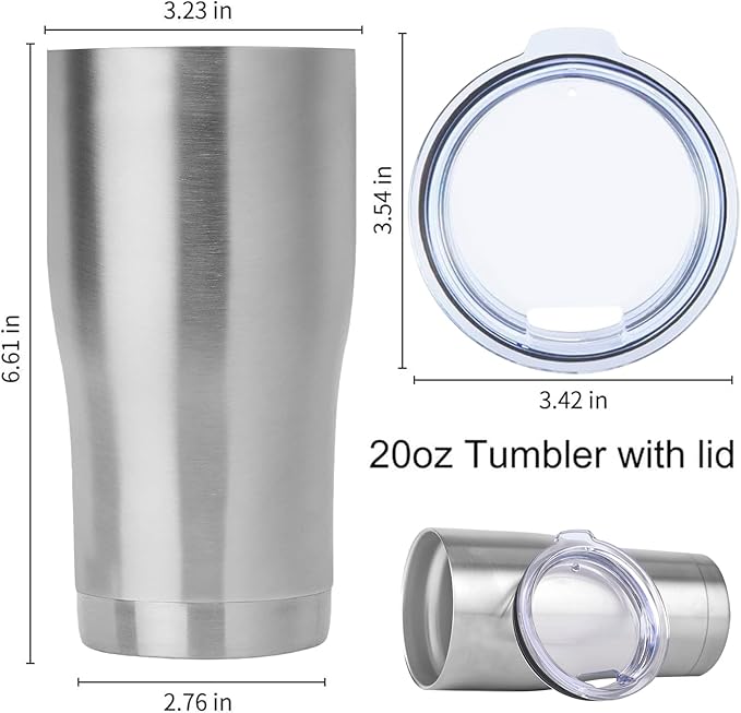 DOMICARE 20oz Tumbler with Lid Stainless Steel Tumblers Bulk, Double Wall Vacuum Insulated Coffee Travel Mug, 1 Count (Pack of 1) Stainless Steel