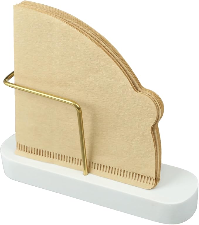 Coffee Filter Holder Storage, Marble & Brass Rack Coffee Filter Container for Coffee Bar/Home/Office, Compatible with #1/#2/#4/V60 Coffee Filter