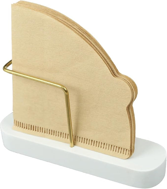 Coffee Filter Holder Storage, Marble & Brass Rack Coffee Filter Container for Coffee Bar/Home/Office, Compatible with #1/#2/#4/V60 Coffee Filter