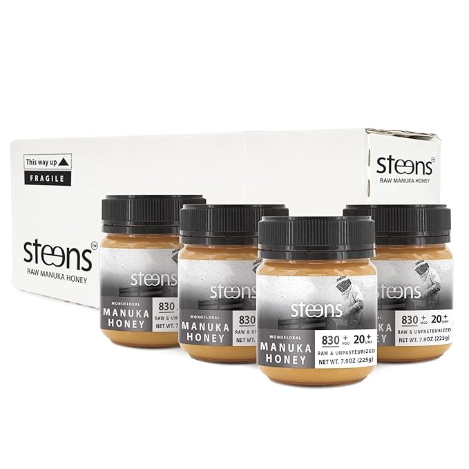 Steens Manuka Honey - MGO 830+ - Pure & Raw 100% Certified UMF 20+ Manuka Honey - Bottled and Sealed in New Zealand - 4 x 7.9 oz
