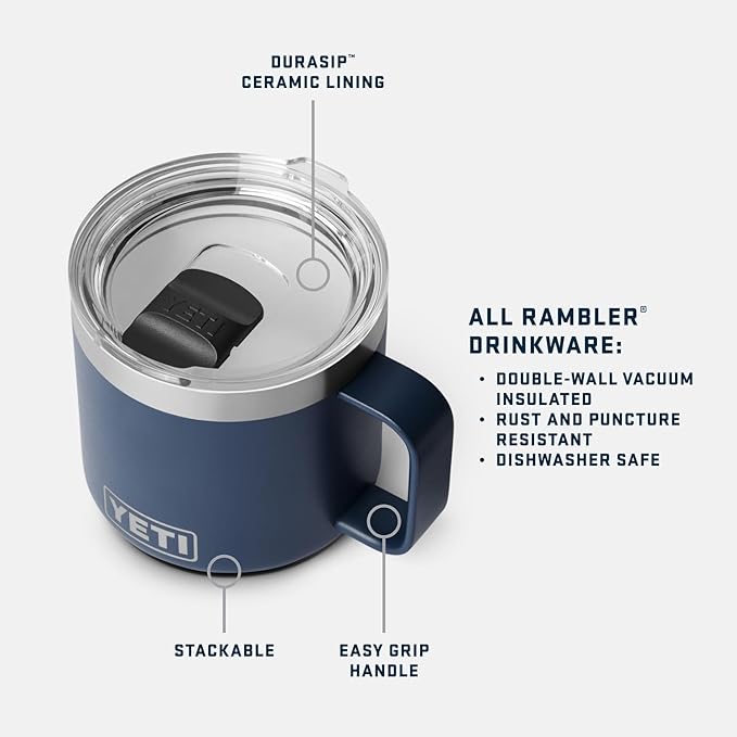 YETI Rambler 14 oz Ceramic Lined Stackable Mug, Vacuum Insulated, Stainless Steel with MagSlider Lid, Black Stone