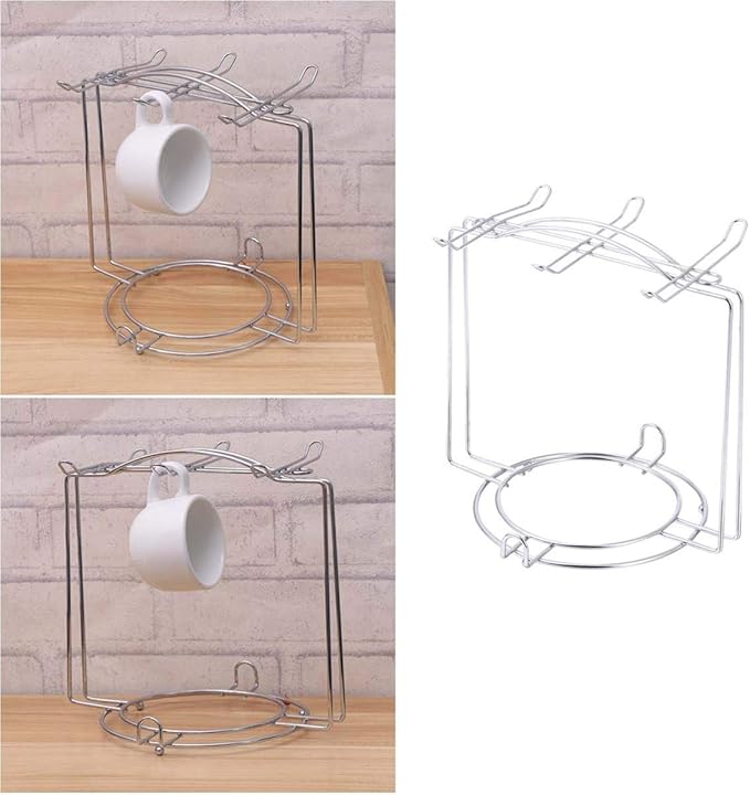 Mug Rack Stainless Steel Cup Plate Organizer Coffee Cup Holder Mug Drying Storage Rack for 4 Cups 6 Plates (Silver) Mug Rack Countertop