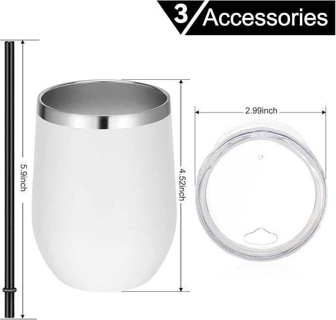 VEGOND Wine Tumblers Bulk 6 Pack, 12oz Stainless Steel Stemless Wine Glass with Lids and Straws, Double Wall Vacuum Insulated Tumbler Cup, Coffee Mug for Cold Hot Drinks