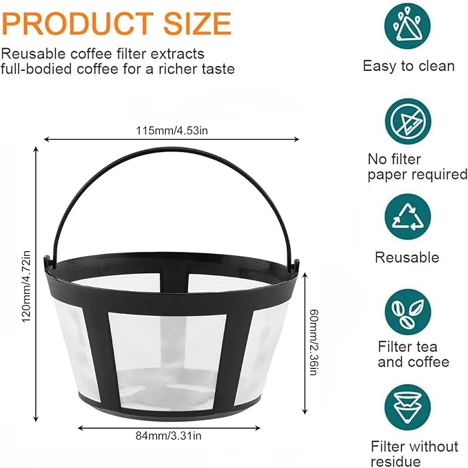 Reusable Coffee Filter Baskets 4-Pack, Compatible with Mr. Coffee, Black & Decker, Cuisinart & More, White, Small
