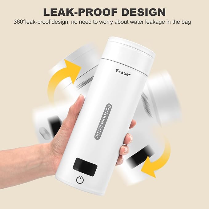 Sekaer Portable Electric Tea Kettle Travel Small Mini Coffee Kettle, with 4 Variable Presets, Personal Hot Water Boiler 304 Stainless Steel with Auto Shut-Off & Boil Dry Protection, SY-618A