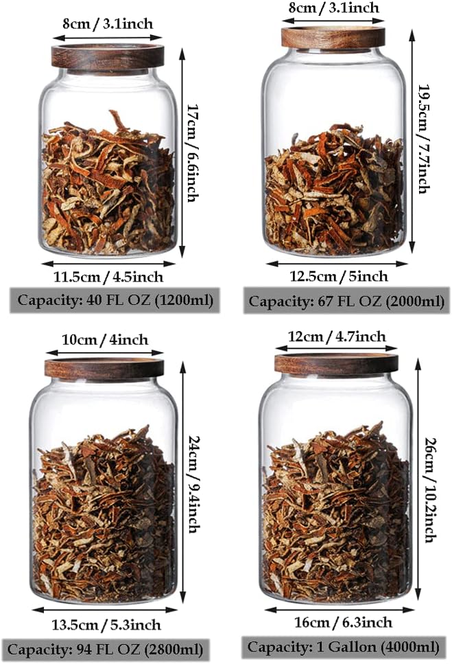 Large Glass Jars with Airtight Wooden Lid, Food Storage Glass Canister, Clear Cereal Storage Container for Flour, Sugar, Coffee Beans, Snack (67 FL OZ (2000ml))