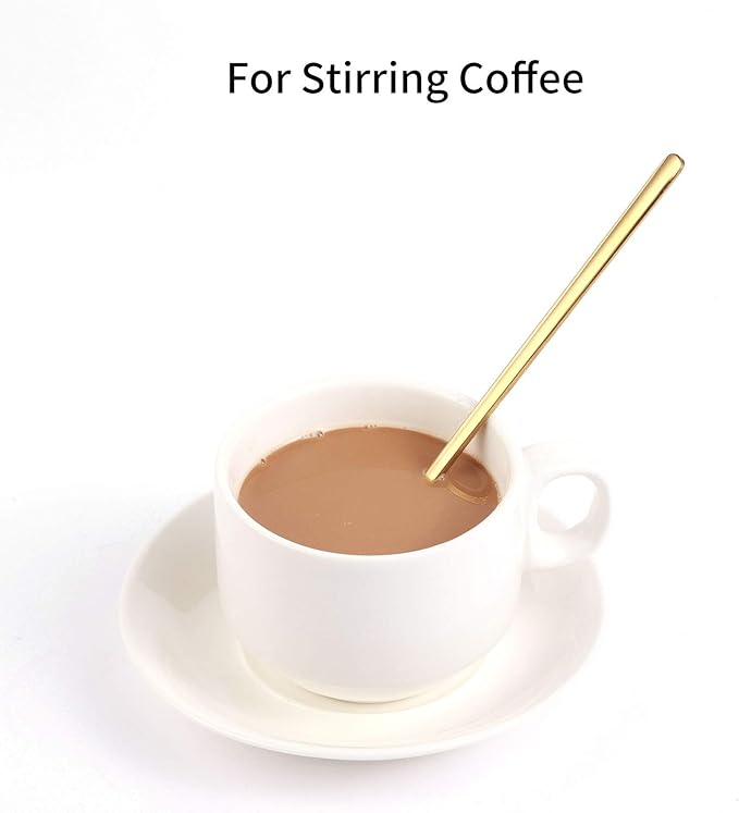 4 PCS 6.7 Inches Coffee/ Tea Spoons Long Handle, Gold, Ice Tea, Espresso Stainless Steel Long Spoons for Stirring