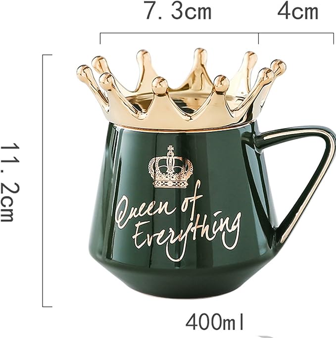 Queen of Everything Mug with Lid Sweet Black Mug with Crown Coffee 12 oz Mug Gift with Spoon & Coaster Ceramic Tea Mug Birthday Gift for Women Girls Mom Girlfriend