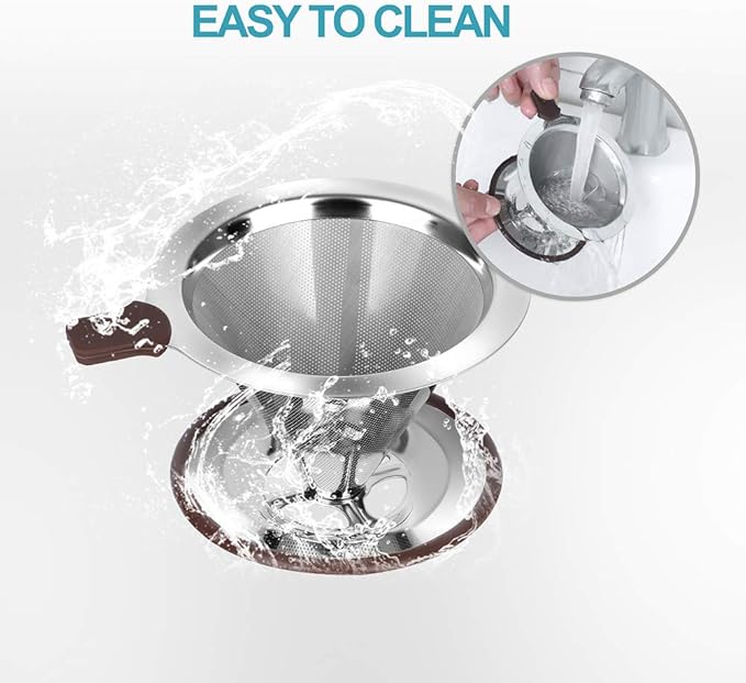 Pour Over Coffee Dripper, Reusable Paperless Coffee Filter,Professional Stainless Steel Drip Cone Brew Coffee Strainer,Upgraded Double Micro Mesh Filter with Cup Stand,1-2 Cup