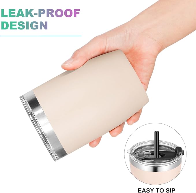 VEGOND Stainless Steel 12 oz Tumblers bulk Vacuum Insulated Double Wall Travel Tumbler with Lid and Straw Reusable Tumbler, Beige 6 pack