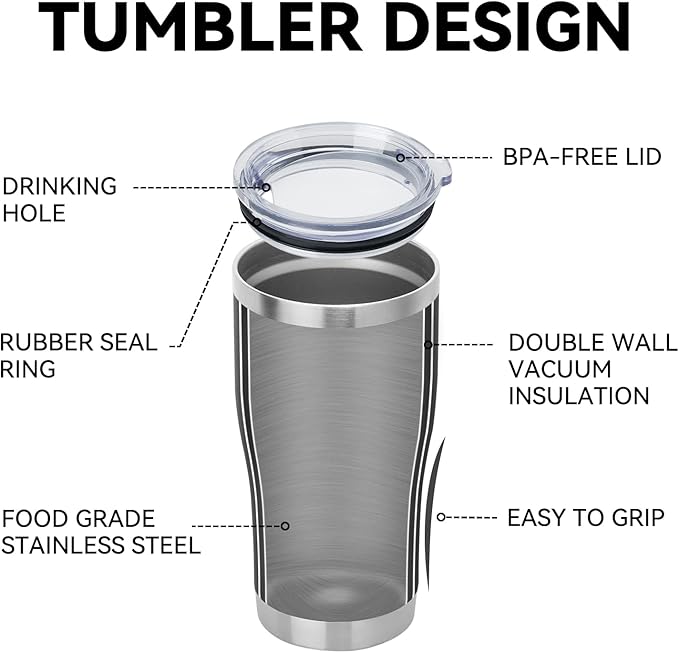 DOMICARE 20oz Tumbler with Lid Stainless Steel Tumblers Bulk, Double Wall Vacuum Insulated Coffee Travel Mug Powder Coated Tumbler, 4 Count (Pack of 1) Black