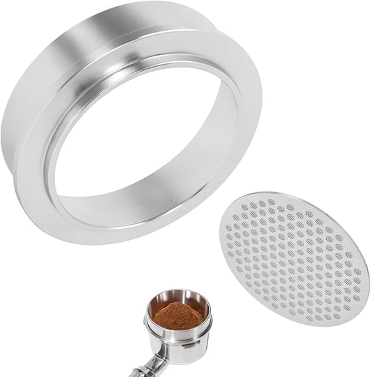 51mm Espresso Dosing Funnel and Puck Screen Kit, 304 Stainless Steel Portafilter Funnel with Espresso Puck Screen Set, Espresso Machine Accessories Compatible with 51mm Portafilter