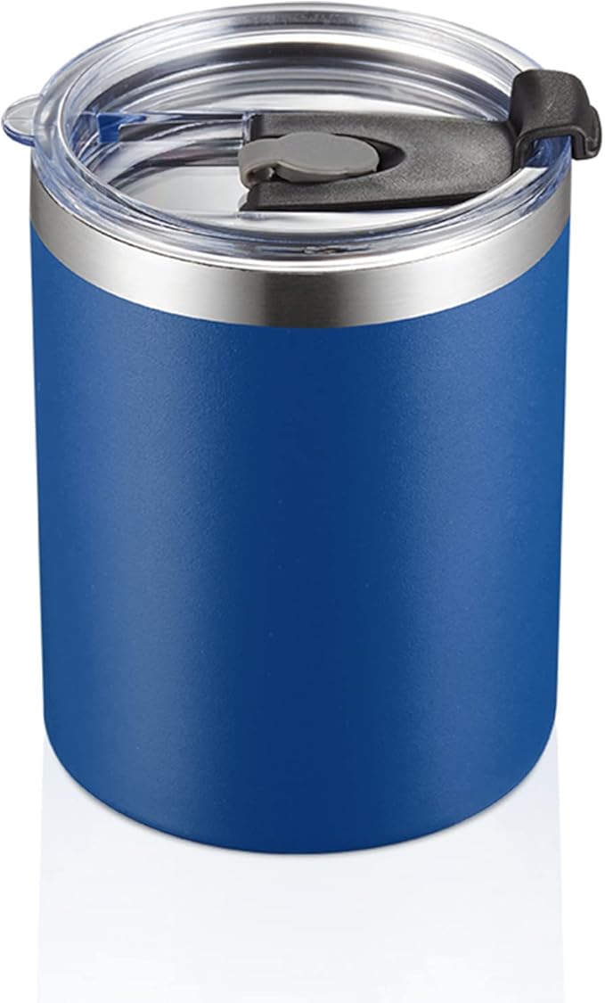 MEWAY 12 oz Lowball, Tumbler Stainless Steel Double Wall Vacuum Insulated Mug with Straw and Lid, Cleaning Brush ，Durable Powder Coated Insulated Coffee Cup for Cold & Hot Drinks (Navy,1 Pack)