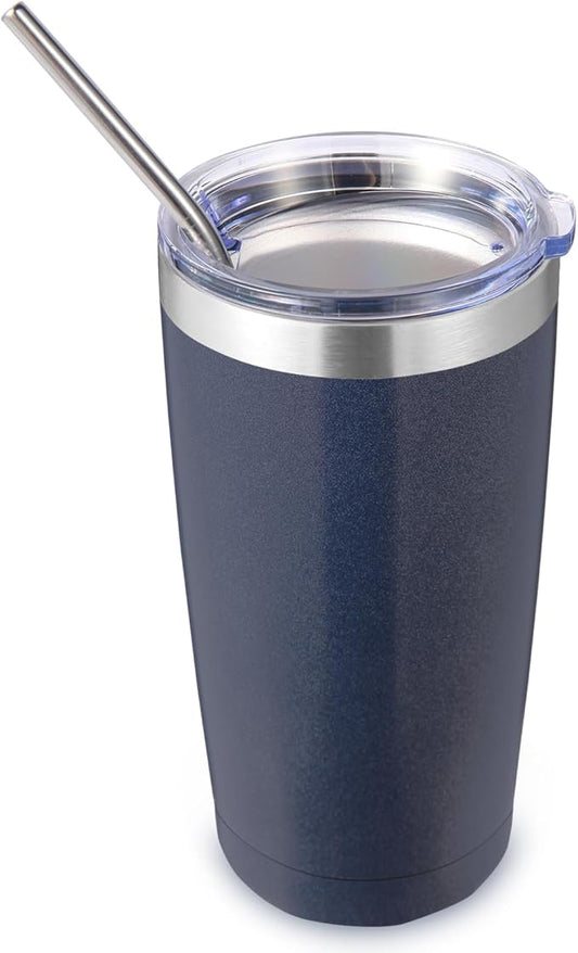 Volhoply 20oz Stainless Steel Tumbler with Lid and Straw,Double Wall Insulated Travel Iced Coffee Mug Fits Car Cup holder,Powder Coated Cups for Hot and Cold Drinks,Gifts for Women Men（Navy,1 Set）