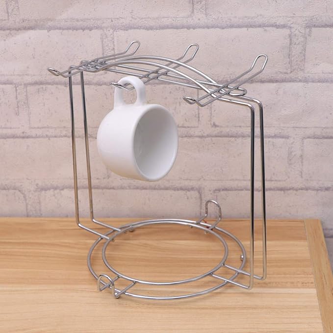 Mug Rack Stainless Steel Cup Plate Organizer Coffee Cup Holder Mug Drying Storage Rack for 4 Cups 6 Plates (Silver) Mug Rack Countertop