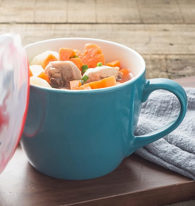 MECOWON 30 OZ Porcelain Coffee Mugs, Set of 2 Large Mugs for Soup, Cereal and Salad (blue)