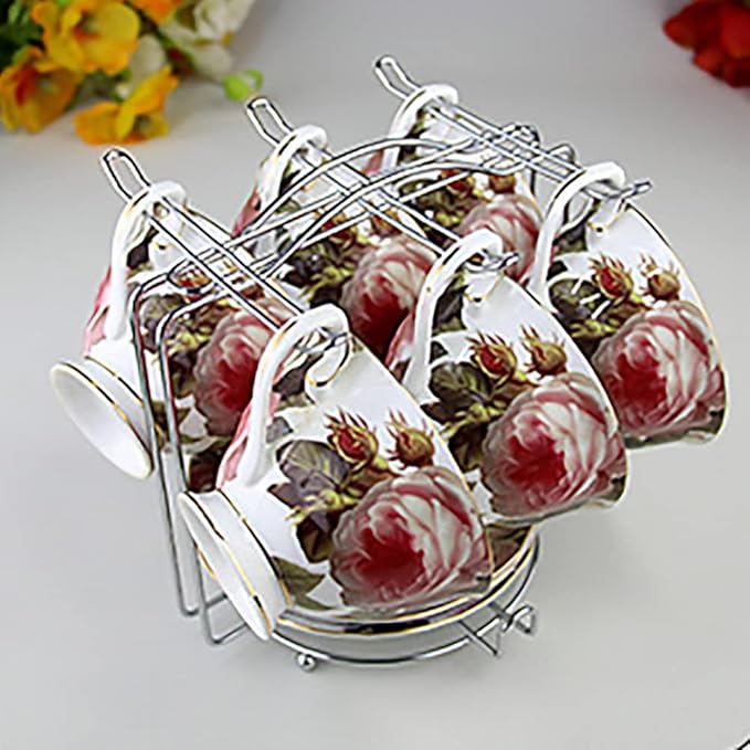 YY YEARCHY Coffee Mug Holder, Espresso Cups Holder Cup Drying Rack Cups Drainer Stand Metal Mug Tree Cups Organizer with 6 Hook Hangers for Kitchen Counter and Tea Party(7.48 * 8.27", Sliver)