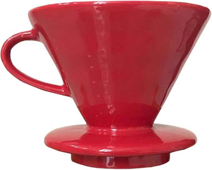 Pour Over Coffee Dripper - Ceramic Slow Brewing Accessories for Home, Cafe, Restaurants - Easy Manual Brew Maker Gift - Strong Flavor Brewer - V01 Paper Cone Filters - Red, 1 Cup