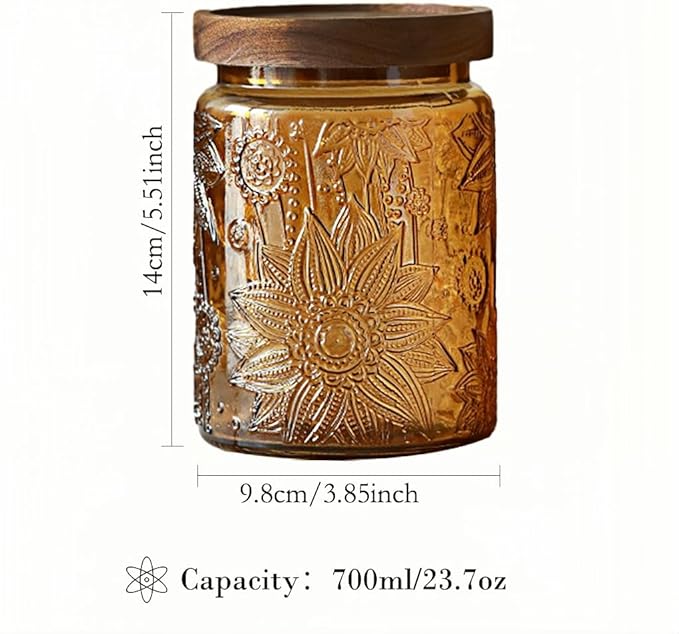 ANSQU Vintage 23.7oz Glass Jar with Solid Wood Lid - Airtight Storage for Loose Tea, Coffee, Candy, Cookies, Laundry Detergent - Decorative Kitchen Jar, Cute & Functional (Yellow, 1 Pack)