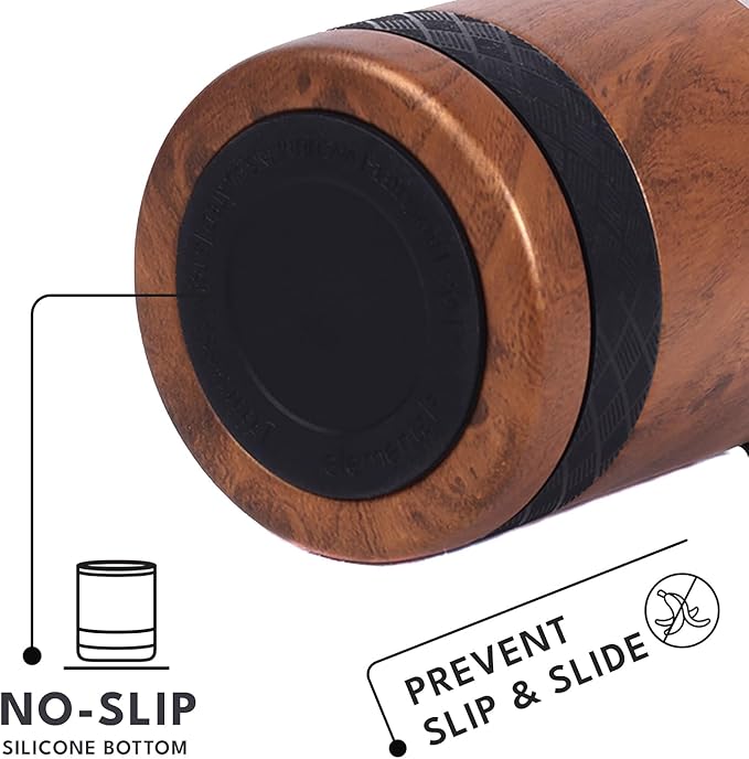 Elemental Recess Lowball Tumbler, 10oz Triple Wall Stainless Steel Cup with Non-Shattered Tritan Lid, Insulated Whiskey Glass, Insulated Coffee Tumbler Mug for Hot & Cold Drinks - Teak Wood