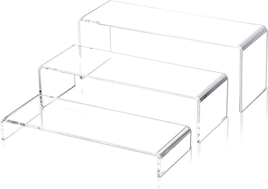 1 Set Large Acrylic Clear Display Risers, 3 Sizes 12" Rectangular Showcase Collectibles Display Shelf, 5 mm Thick Desktop Display Stand Holder for Figures, Jewelry, Perfume, Toys