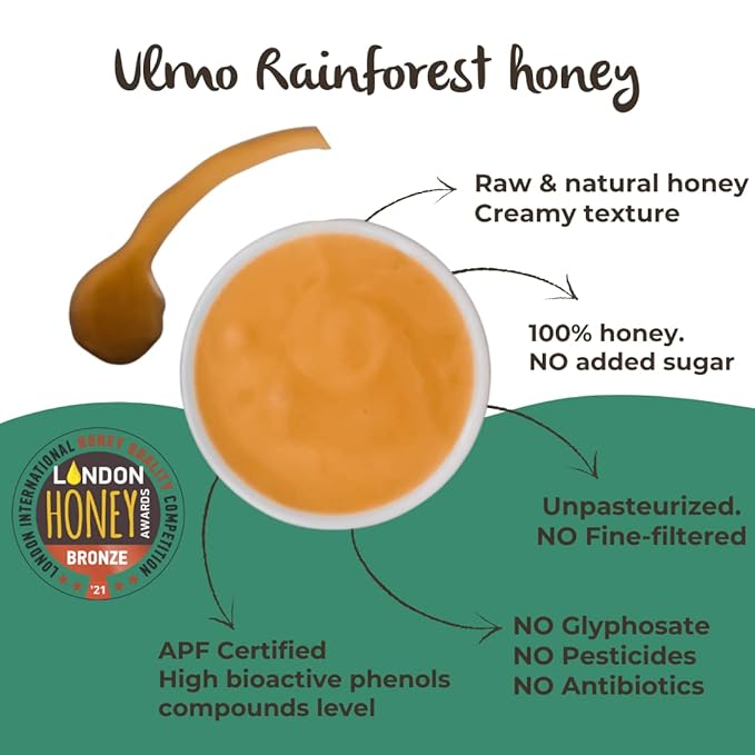 Ulmo Rainforest Raw Honey by TERRA ANDES PLUS | APF 150+ Pure Honey, 17.6 oz