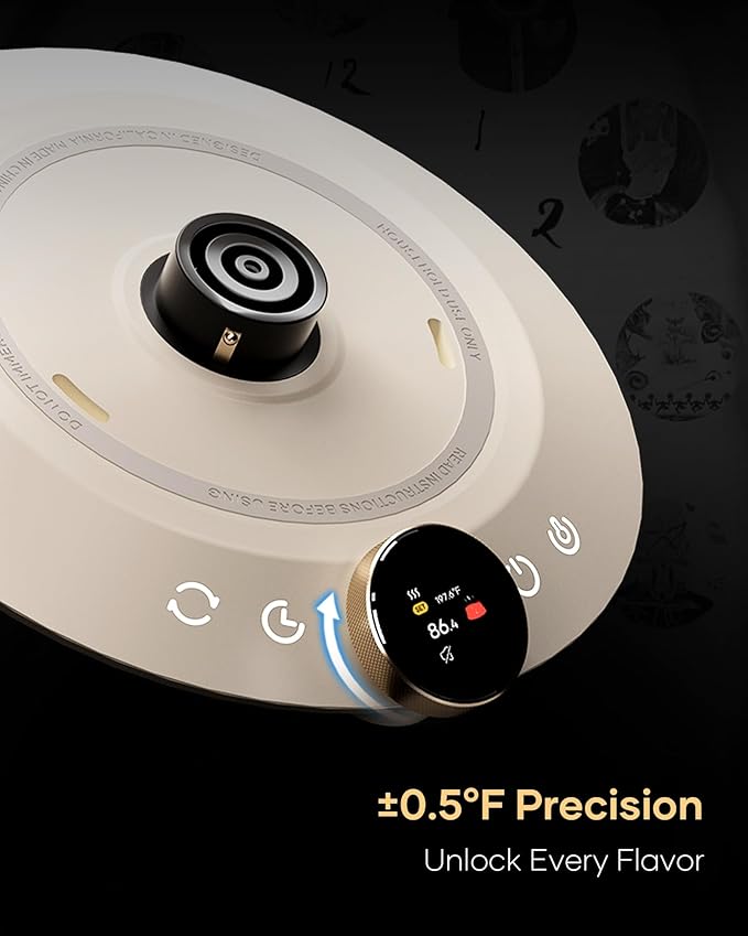 Cocinare FLOW M6 Pro Electric Gooseneck Kettle, ±0.5℉ Temperature Control for Pour-over Coffee & Tea, Stainless Steel Interior, Quick Heating for Boiling Water (Dali White)