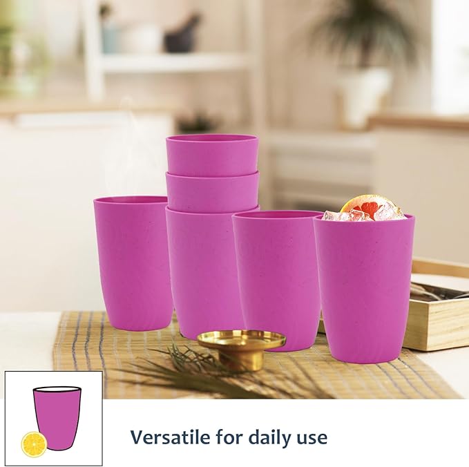 Homienly Wheat Straw Cups 6 PCS Plastic Cups Reusable Unbreakable Drinking Cup Alternative Plastic Cups Plastic Stackable Water Tumblers Dishwasher Safe Water Glasses (16 OZ,Pink)