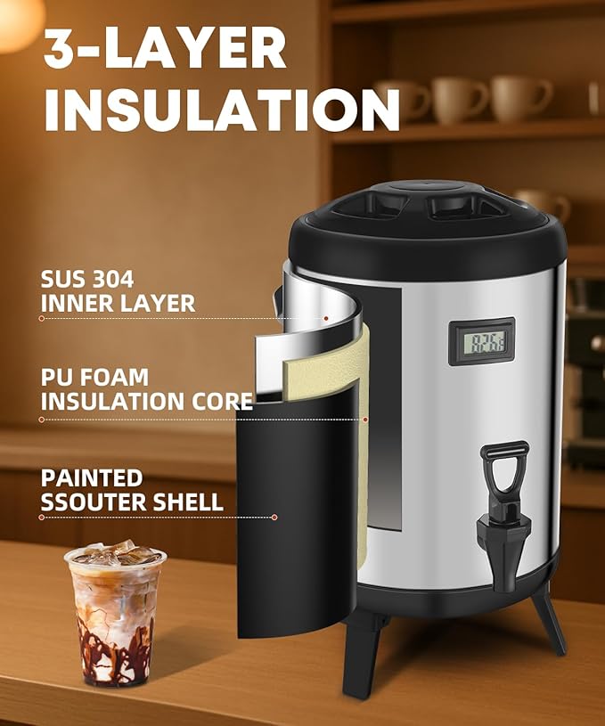 Insulated Beverage Dispenser with Spigot,2.2 Gallon/8L Coffee and Drink Server,Non-electric Thermal Hot and Cold Beverage Dispenser for Juice Chocolate Tea Milk