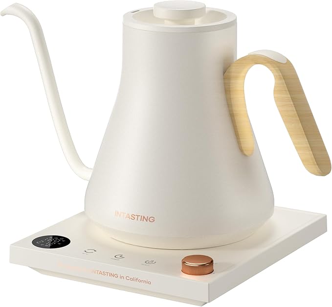 Electric Kettle, Gooseneck Electric Kettle, ±1℉ Precise Temperature Control, Stainless Steel Interior, Quick Heating for Pour Over Coffee, Tea & Boiling Water, 0.9L (Cream White)