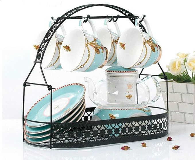 Coffee Cup Holder Stand - Wrought Iron Mug Rack and Dishes Organizer - Drainer Storage Drying Rack for Counter, Cabinet, Table, Kitchen, Restaurant, Office (Black B)