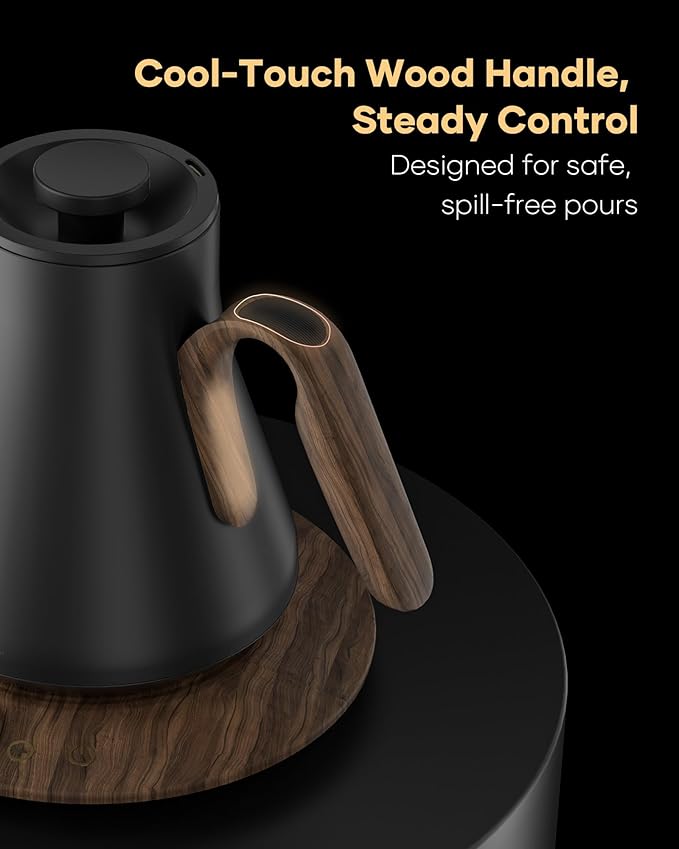 Cocinare FLOW B9 Gooseneck Electric Kettle, Precise Temperature Control for Pour-Over Coffee & Tea Brewing, Stainless Steel Interior, Rapid Heating for Boiling Water 1500W/0.9L (Obsidian Black)