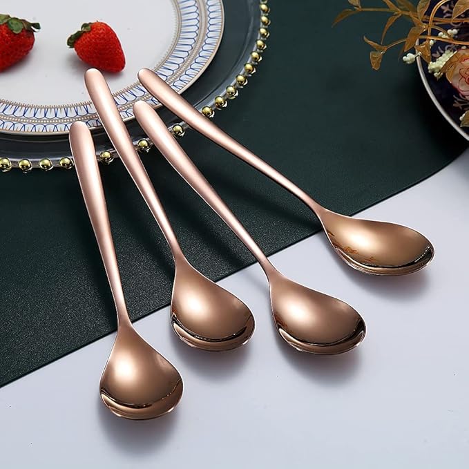 Copper Dinner Spoons 6 Piece, 8.1'' Stainless Steel Tablespoons, Soup Spoons, Dessert Spoons, Spoons Silverware for Home, Kitchen or Restauran,Dishwasher Safe