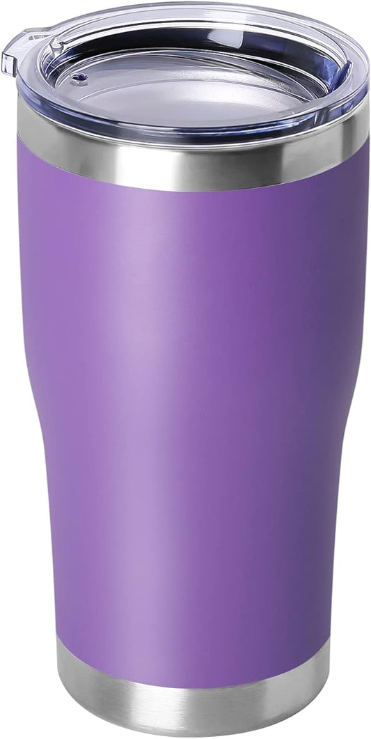DOMICARE 20oz Tumbler with Lid Stainless Steel Tumblers Bulk, Double Wall Vacuum Insulated Coffee Travel Mug Powder Coated Tumbler, 1 Count (Pack of 1) Purple
