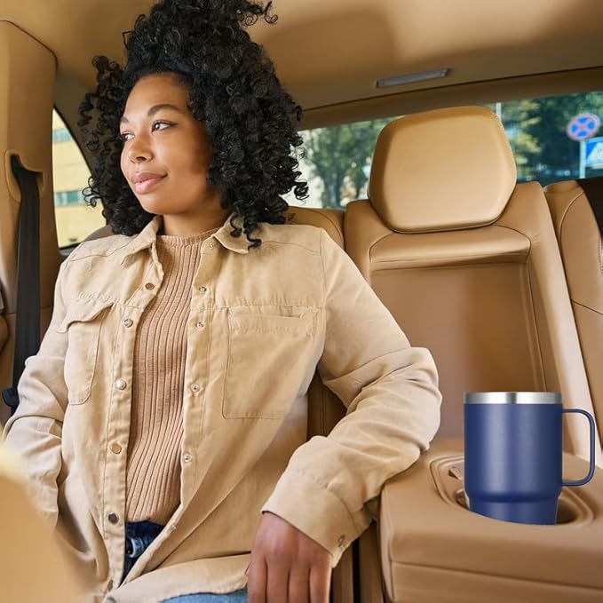 VEGOND 20 oz Tumbler Bulk with Handle Lid and Straw, Stainless Steel Insulated Travel Coffee Mug Set, Spill Proof Double Wall Metal Tumblers Cups, Powder Color Navy Blue 12 Pack