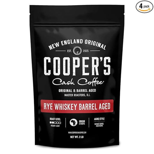 Rye Whiskey Barrel Aged Coffee, Single Origin Ethiopian Coffee Raw Beans Aged in Rye Whiskey Casks, Freshly Roasted, Battle Cry Whiskey, 2lb Bags, Whole Beans