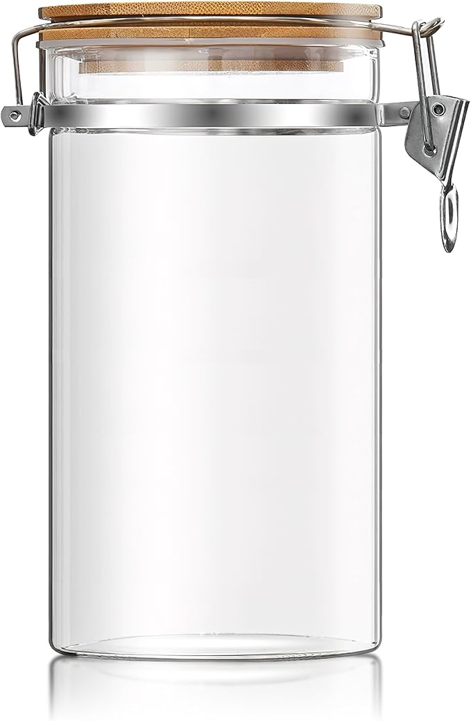 47 oz/1350ml Clear Glass Storage Canister with Airtight Bamboo Lid, Large Decorative Container Jar for Coffee Spice Candy Salt Tea Cookie Condiment Pepper Sugar Overnight Oatmeal Snacks