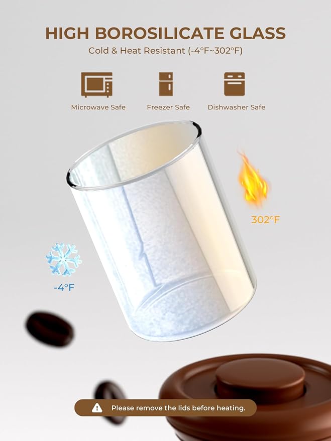 Borosilicate Glass Coffee Jar 600 ml – Pop Top Airtight Coffee Canister with CO2-Release Valve, 7 oz Coffee Container for Ground Coffee