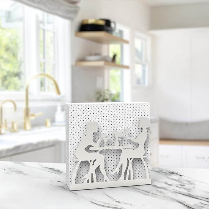 Metal Napkin Holder for Home Kitchen Restaurant Picnic - Women Theme Tabletop Paper Organizer Upright Tissue Dispenser (Silver)